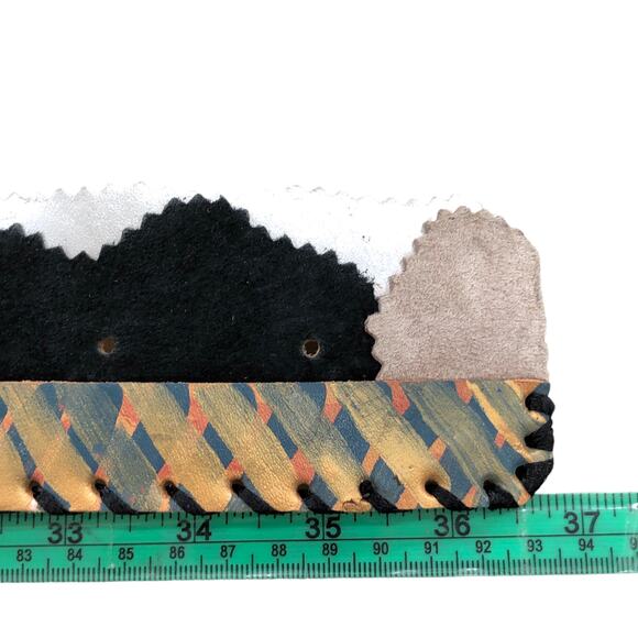 Karinne Womens Size S Belt Handcrafted Art to Wear Leather Metallic Abstract VTG main image 5